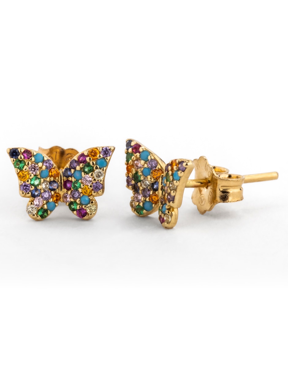 Broqueles de mariposa de oro con acabado brillante circonita Broqueles de mariposa de oro con acabado brillante circonita