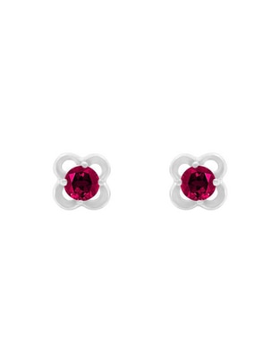 Aretes de flor de oro 14 K con acabado brillante rubí