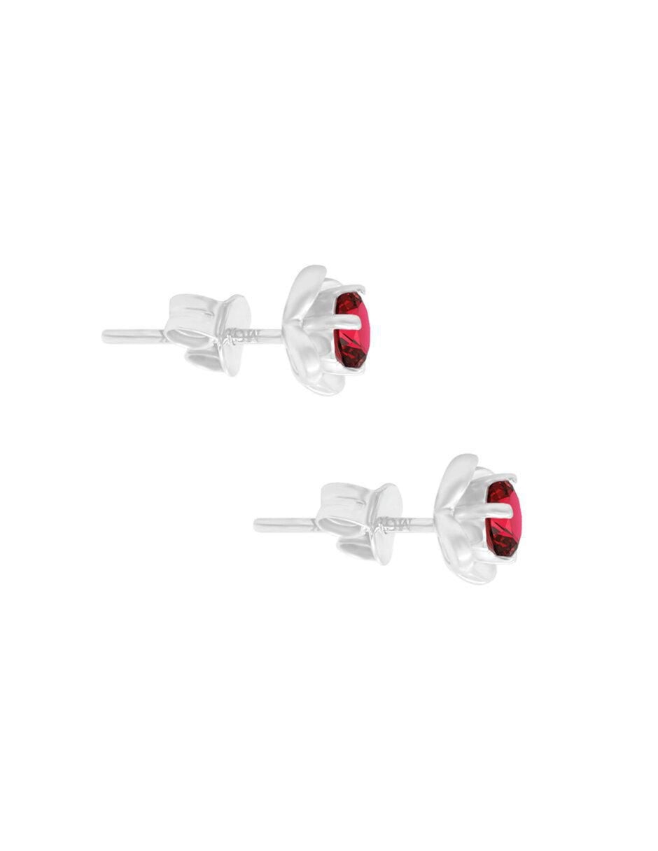 Aretes de flor de oro 14 K con acabado brillante rubí 2
