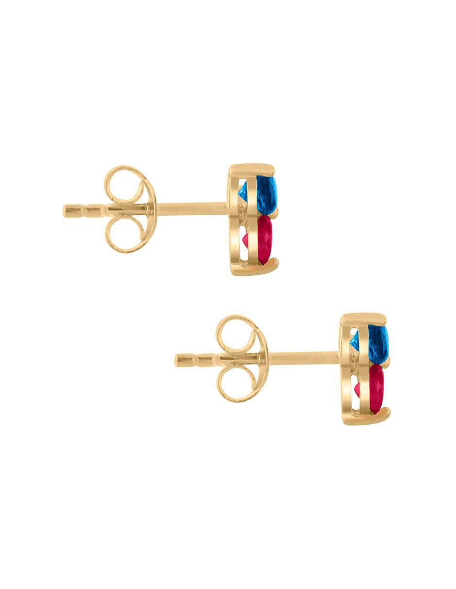 Aretes triangulares de oro 14 K con acabado brillante rubí y zafiro 2