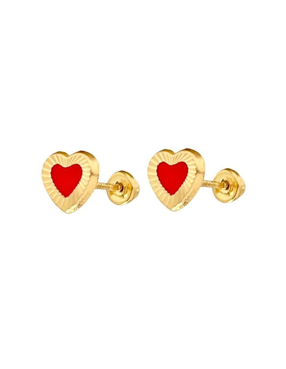 Broqueles de corazón Mancini de oro 10 K con acabado diamantado