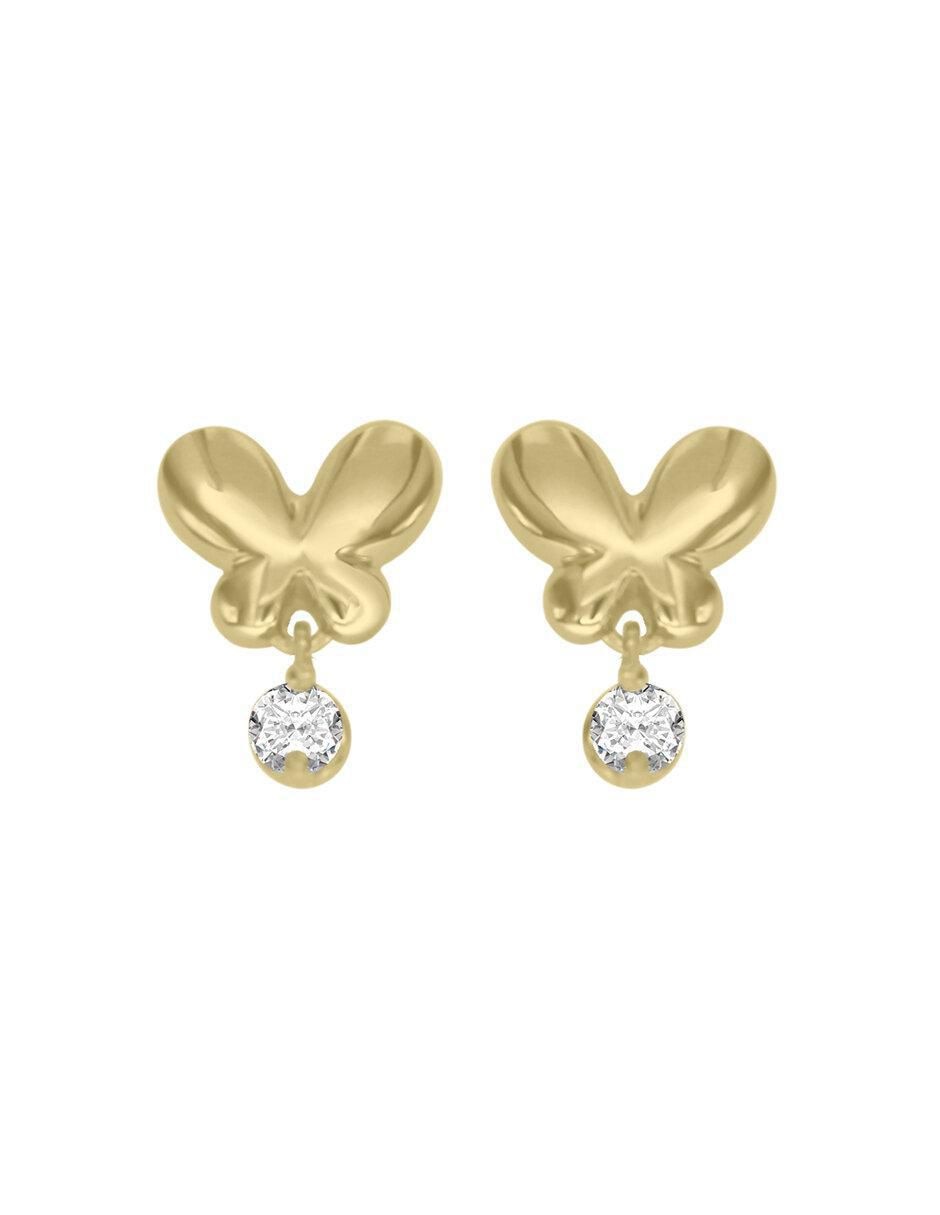 Broqueles de mariposa de oro 14 K con acabado brillante diamante