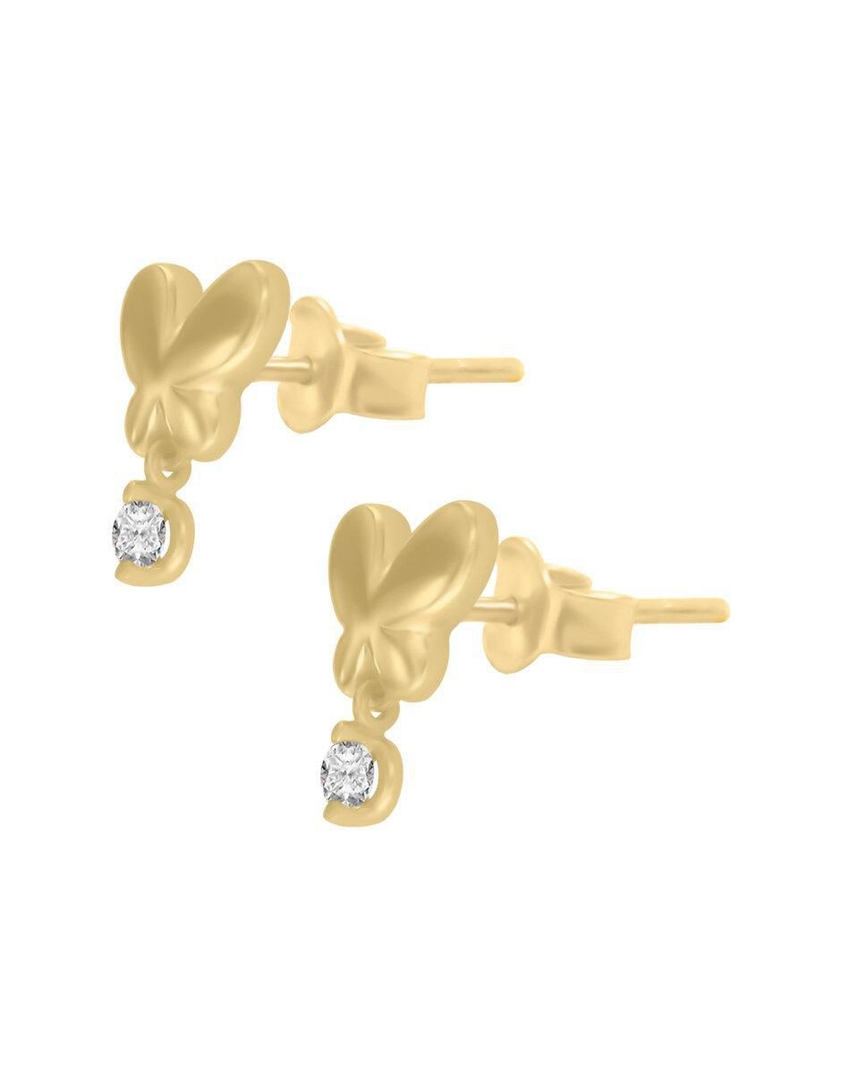 Broqueles de mariposa de oro 14 K con acabado brillante diamante