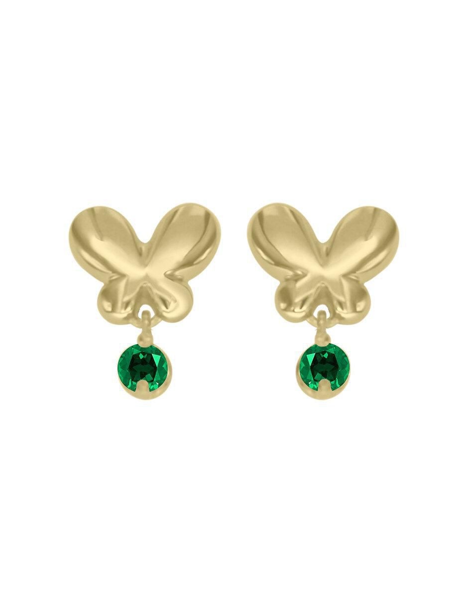 Broqueles redondos de oro 14 K con acabado brillante esmeralda Broqueles redondos de oro 14 K con acabado brillante esmeralda