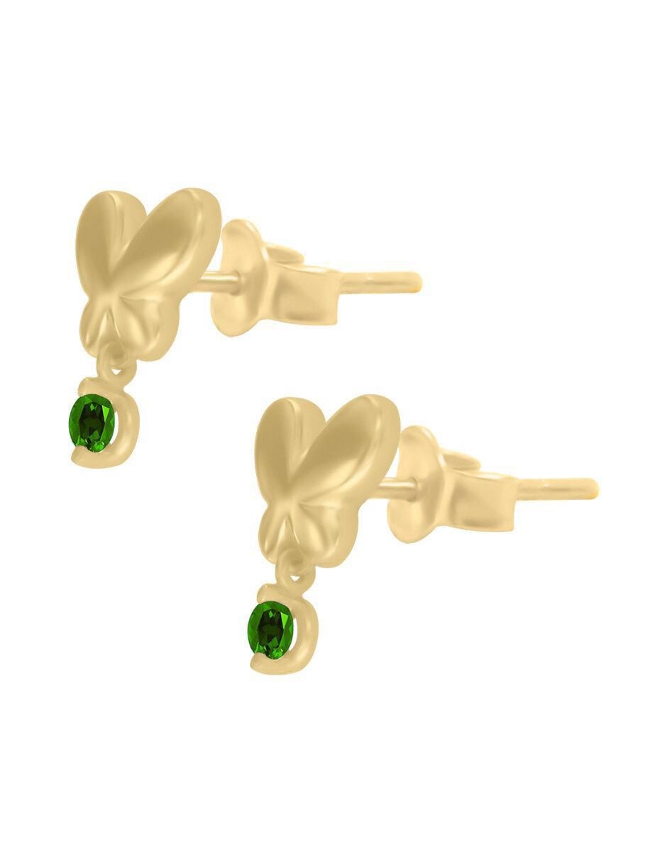 Broqueles redondos de oro 14 K con acabado brillante esmeralda 3