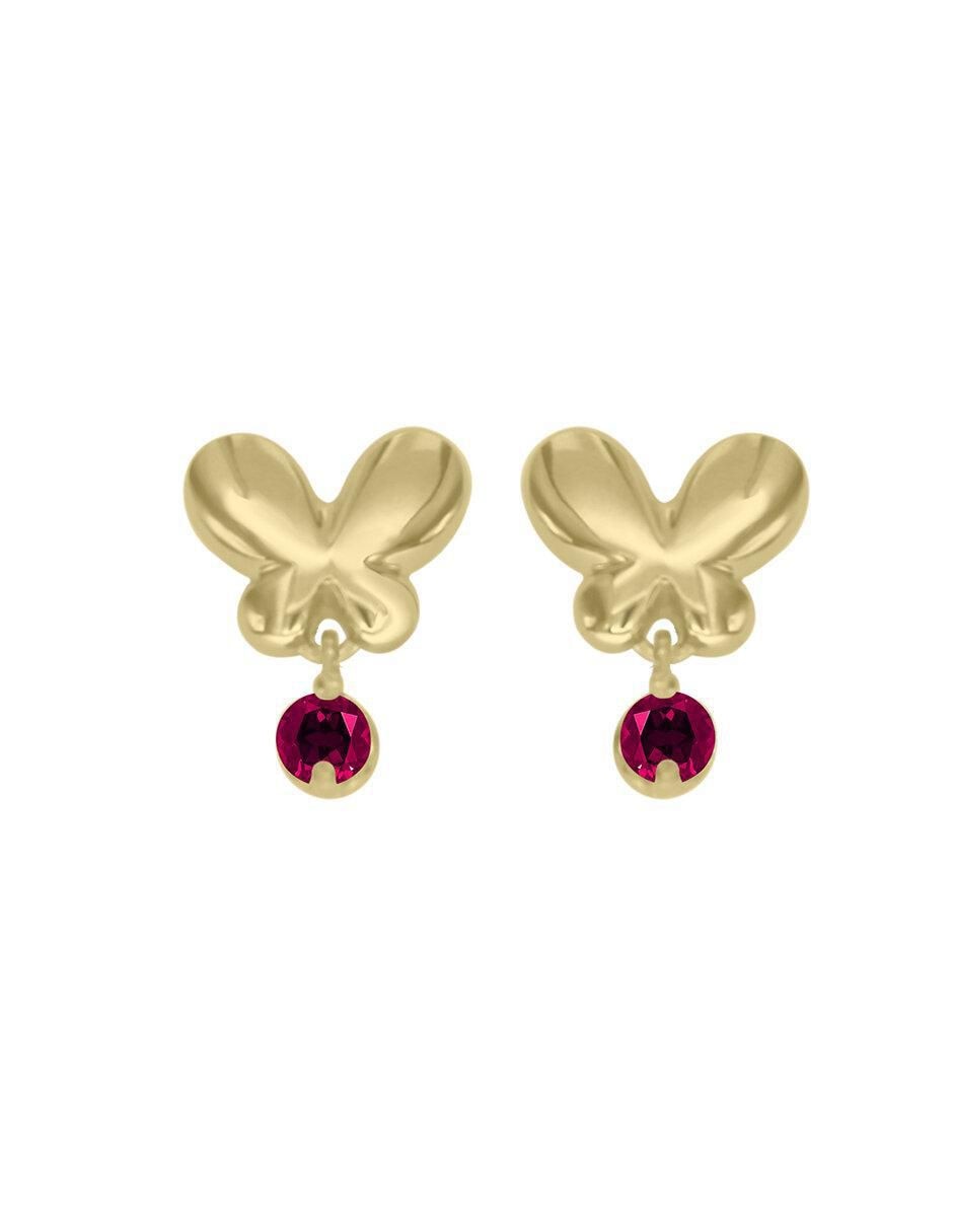 Broqueles redondos de oro 14 K con acabado brillante rubí Broqueles redondos de oro 14 K con acabado brillante rubí