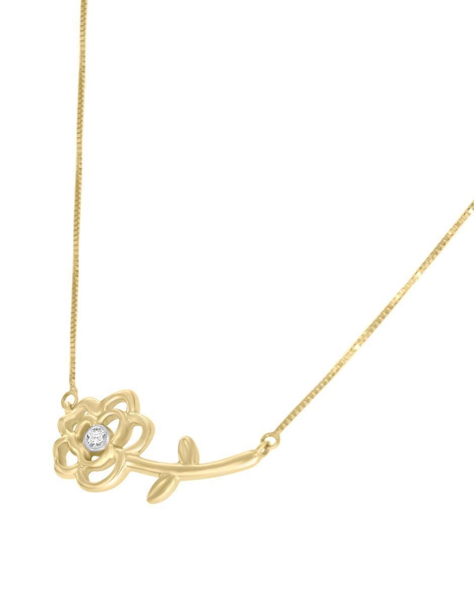 Collar flor Rosa de oro 14 K 2