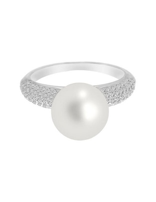 Anillo redondo Nadia 14 k de oro diamante y perla pulido