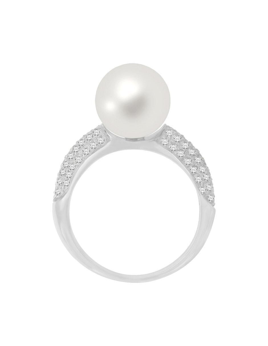 Anillo redondo Nadia 14 k de oro diamante y perla pulido 4