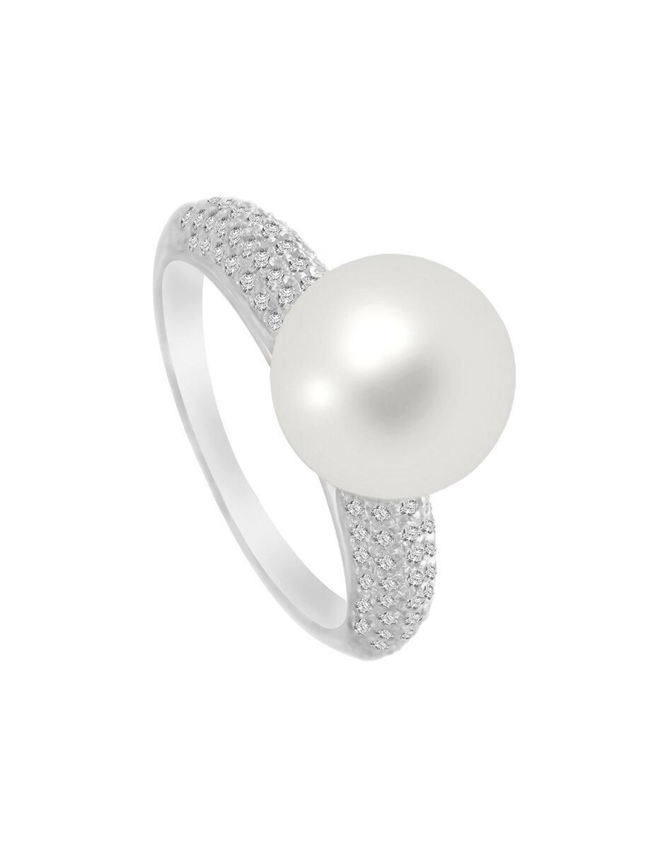 Anillo redondo Nadia 14 k de oro diamante y perla pulido 3