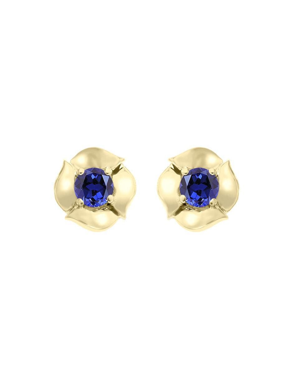 Broqueles de flor de oro 14 K con acabado brillante zafiro Broqueles de flor de oro 14 K con acabado brillante zafiro