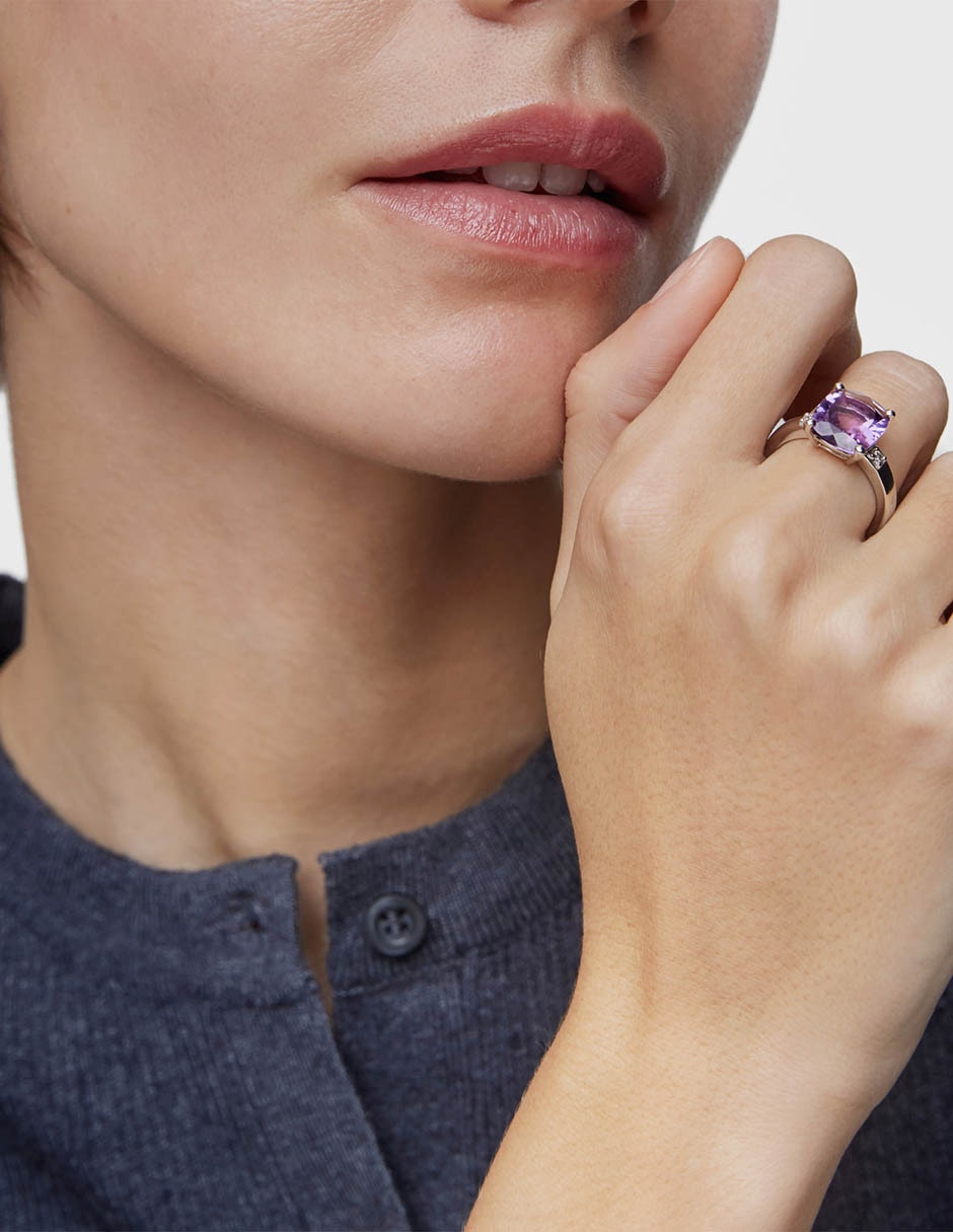 Anillo Basic Colors de plata diamante brillante 4