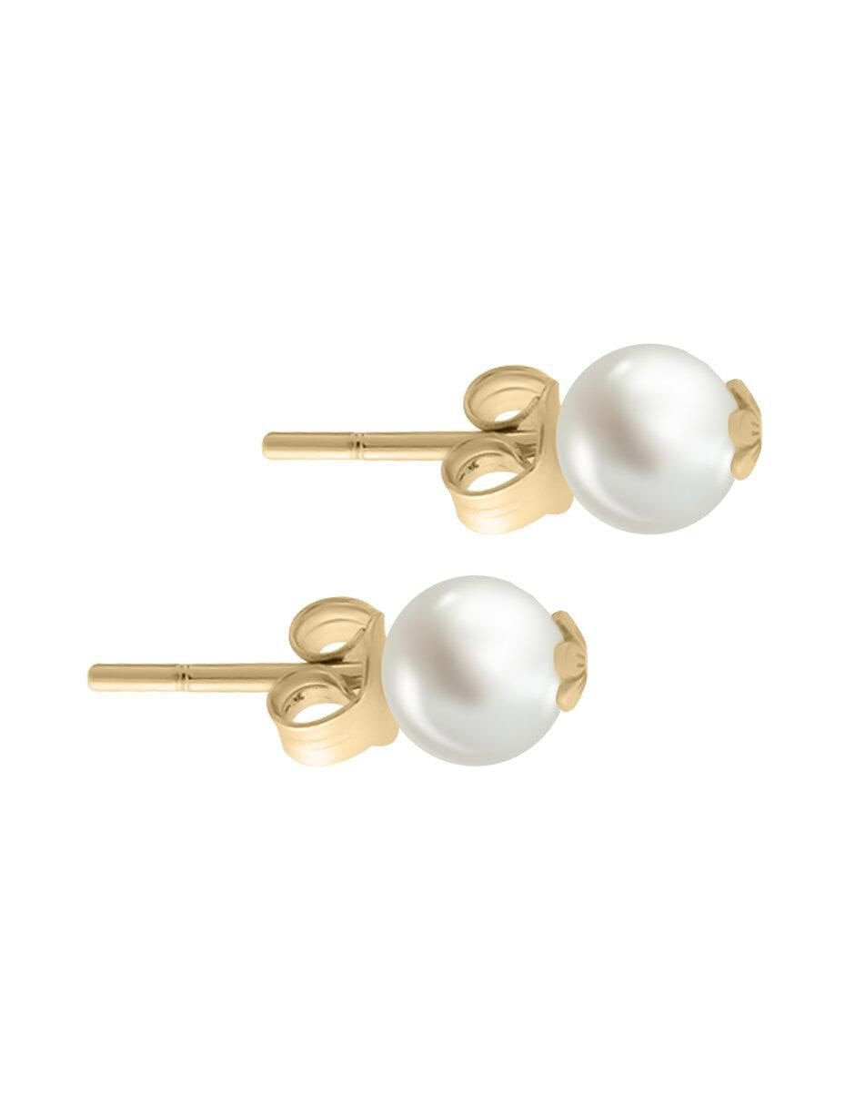 Aretes de flor de oro amarillo con acabado brillante perla 2