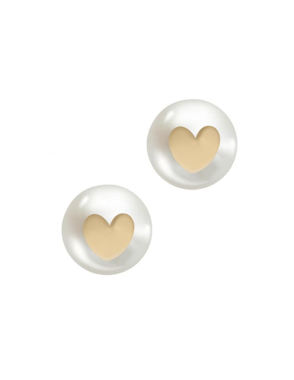 Aretes redondos de oro con acabado brillante perla