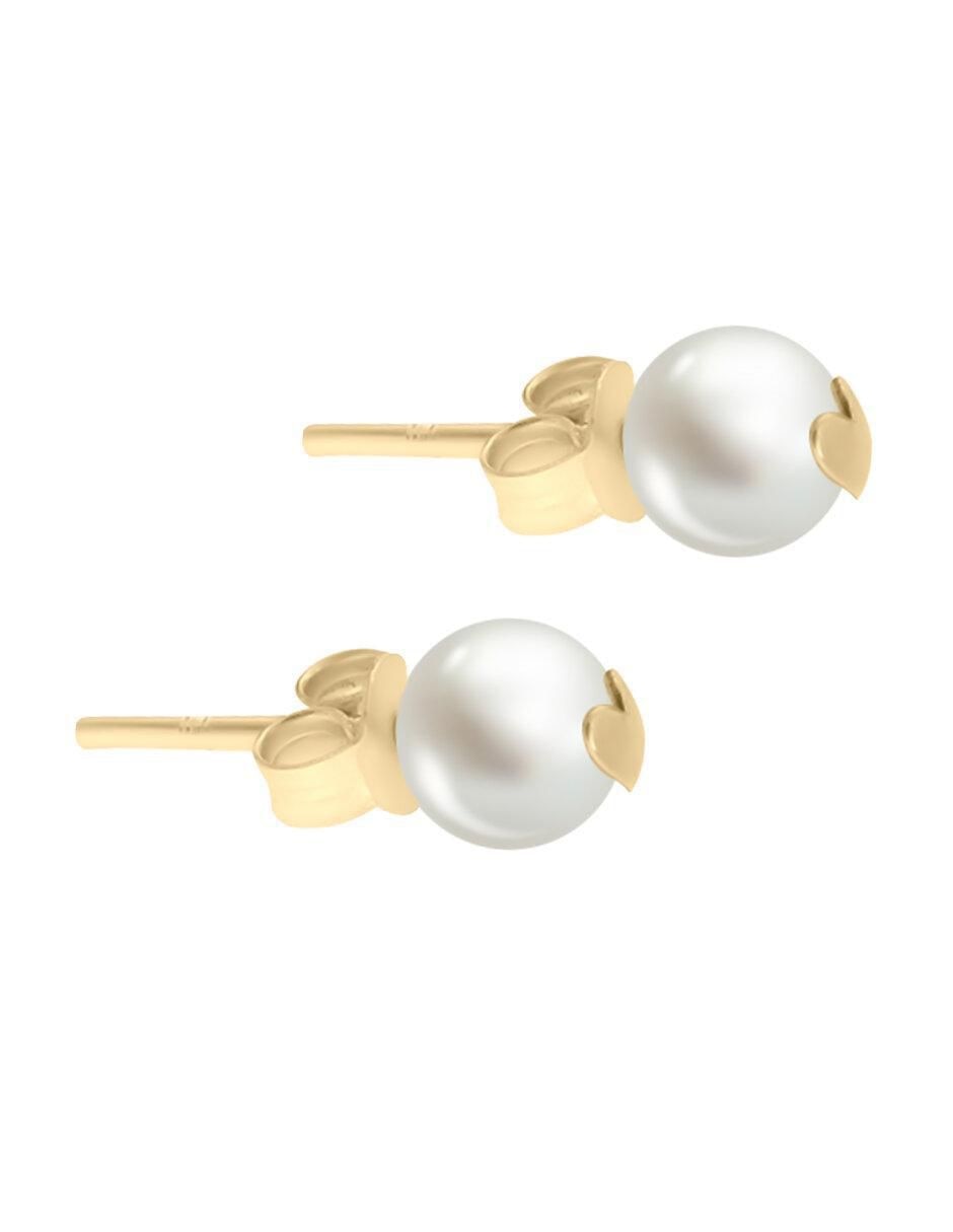 Aretes redondos de oro con acabado brillante perla 2