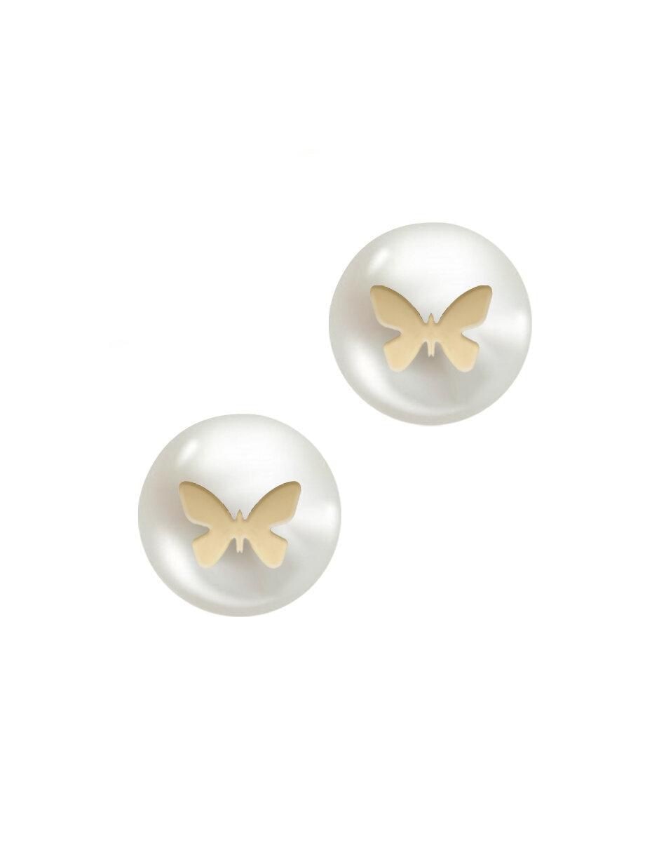 Aretes redondos de oro con acabado brillante perla Aretes redondos de oro con acabado brillante perla