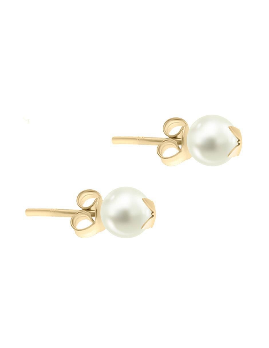 Aretes redondos de oro con acabado brillante perla 2