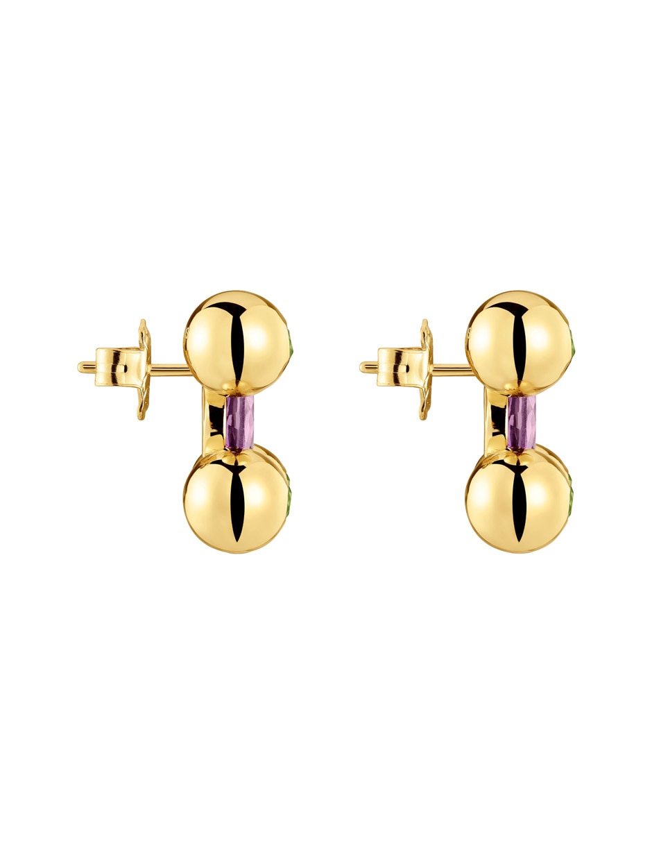 Aretes redondos de plata P 925 con acabado baño de oro amatista 5