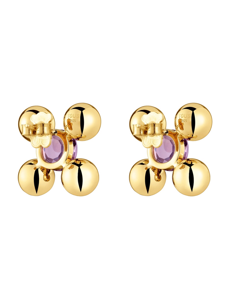 Aretes redondos de plata P 925 con acabado baño de oro amatista 4