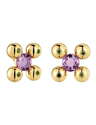 Aretes redondos de plata P 925 con acabado baño de oro amatista 1