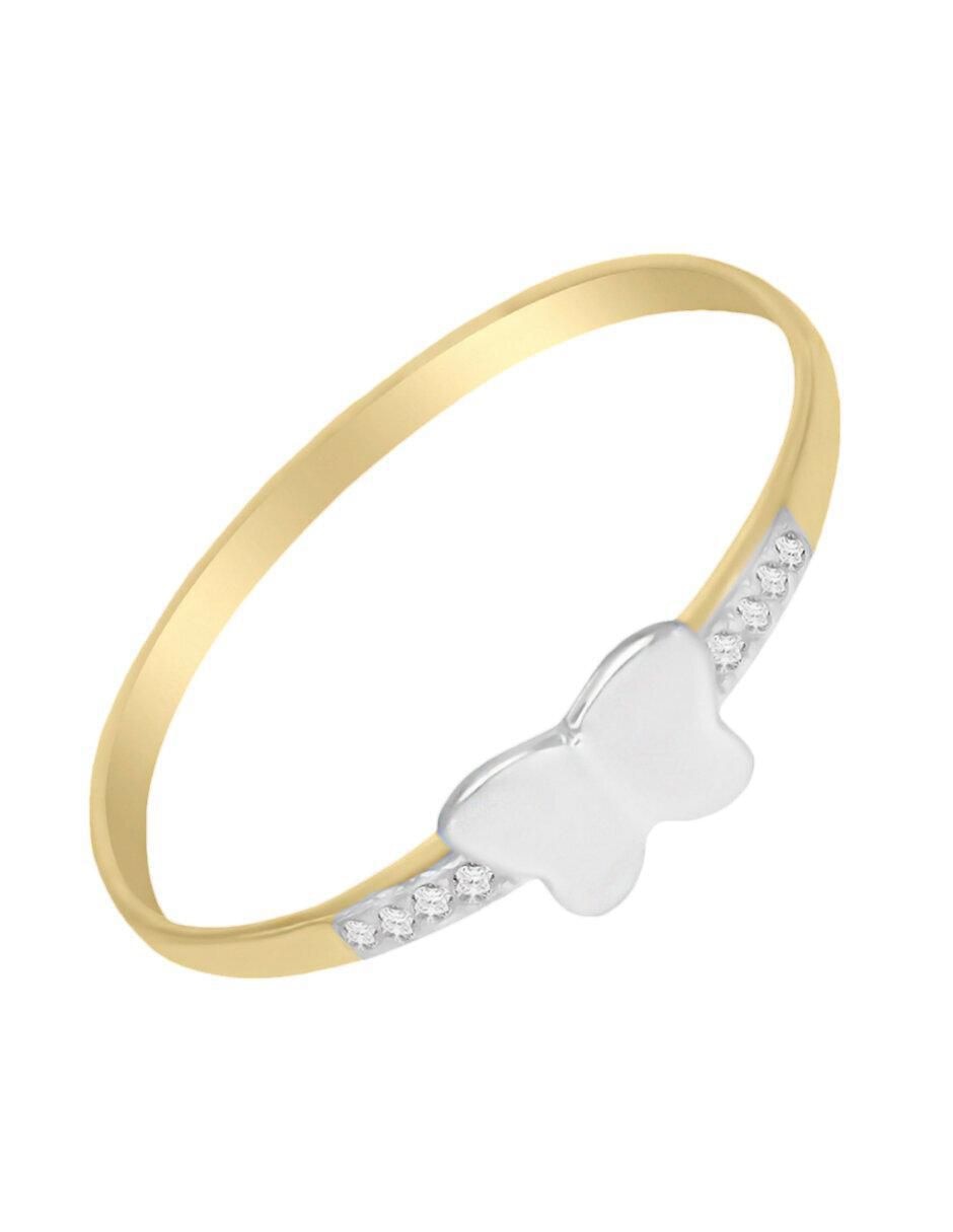 Anillo de mariposa Fantasy 14 k de oro amarillo diamante brillante