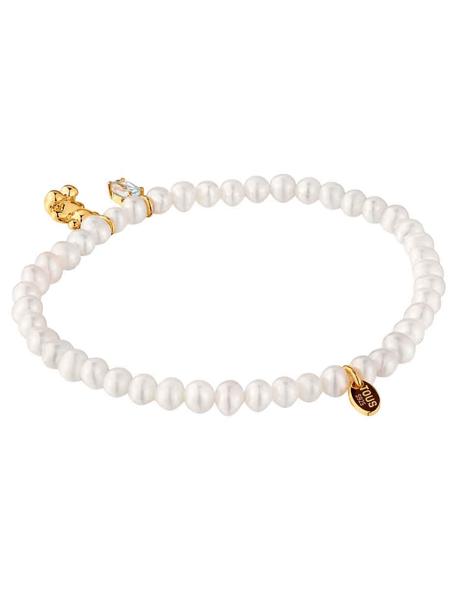 Pulsera Tous de plata con perla p 925 Bold Bear con acabado liso
