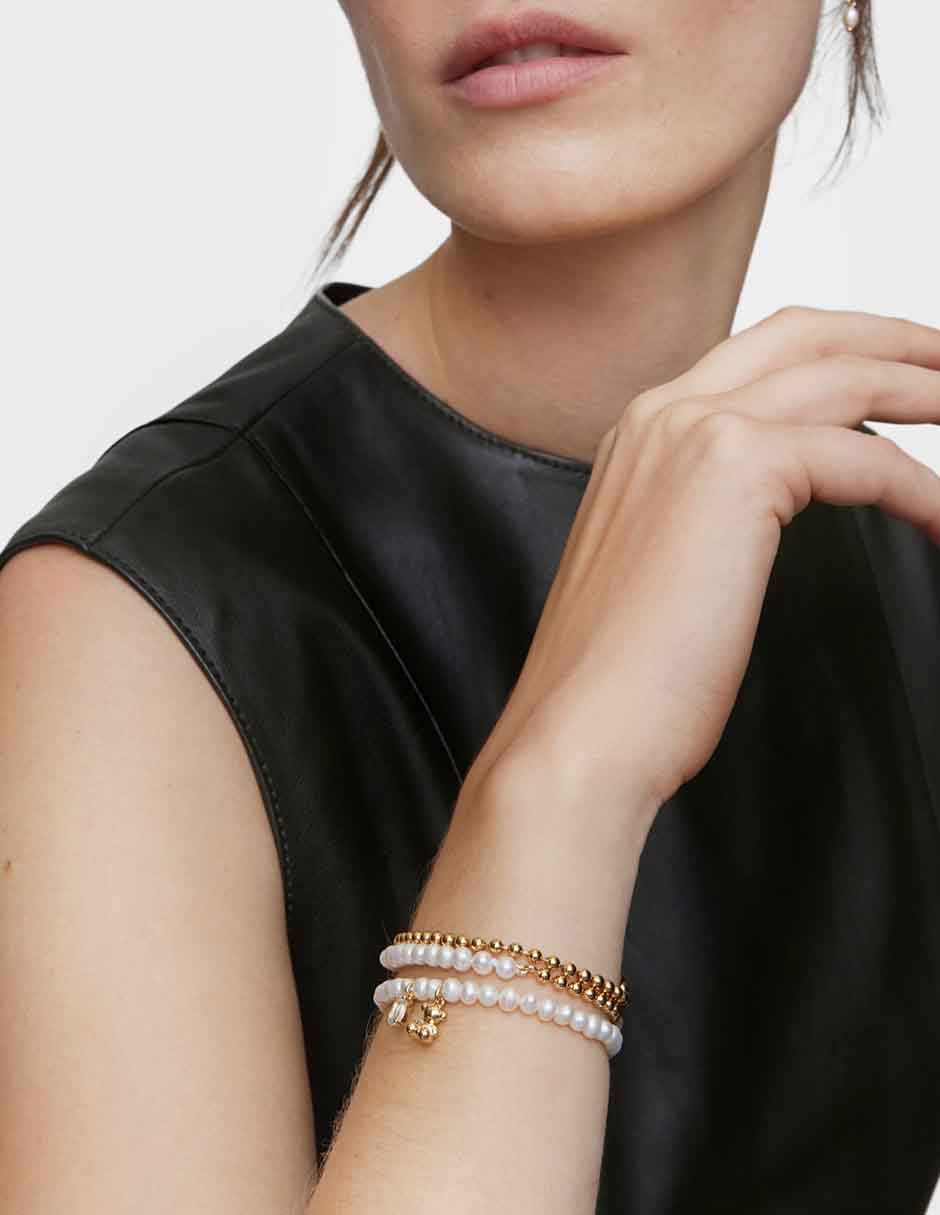 Pulsera Tous de plata con perla p 925 Bold Bear con acabado liso