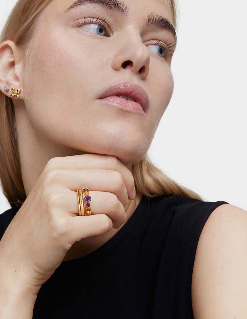 Anillo Tous Sugar Party de plata P 925 amatista y cuarzo baño de oro