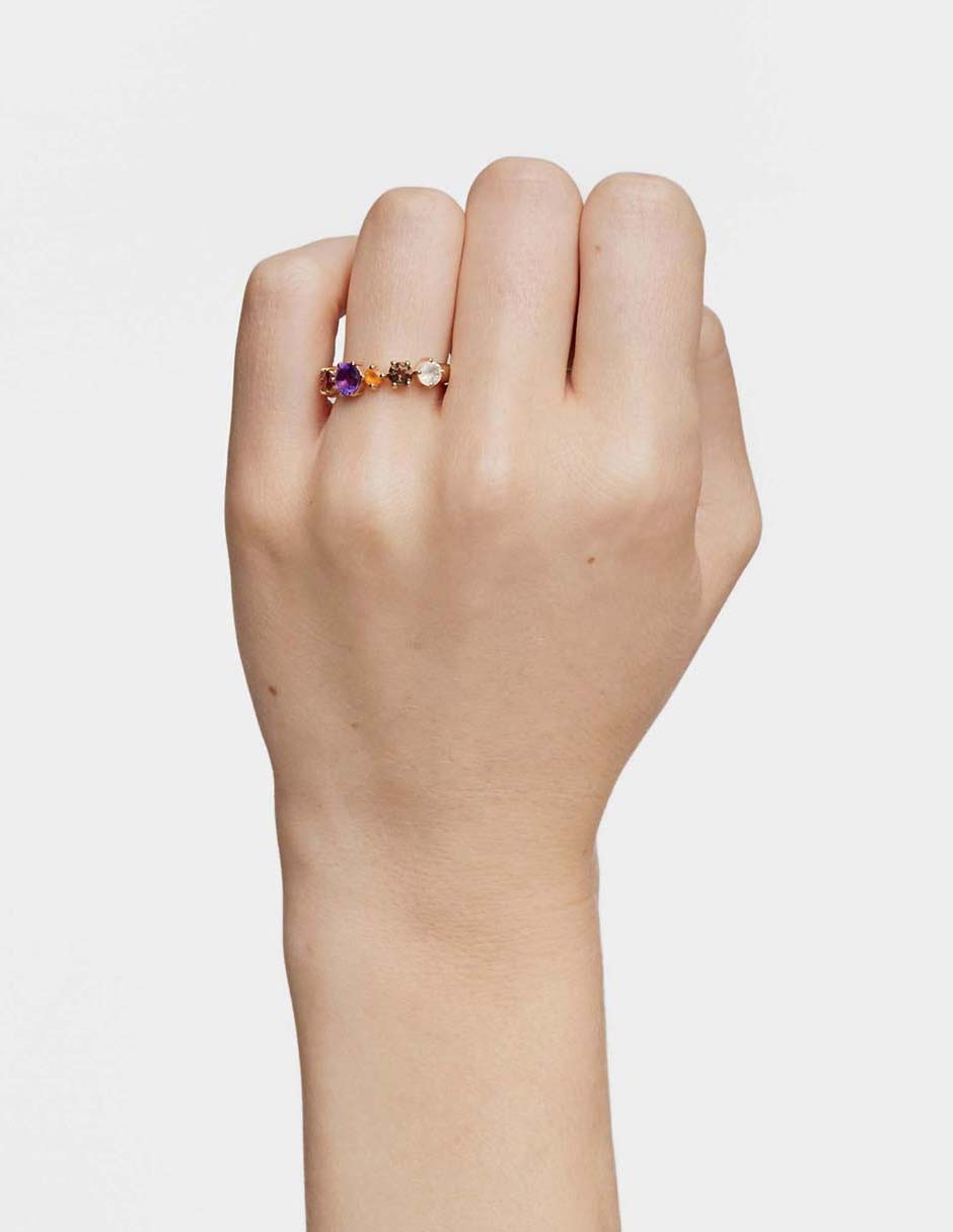 Anillo Tous Sugar Party de plata P 925 amatista y cuarzo baño de oro