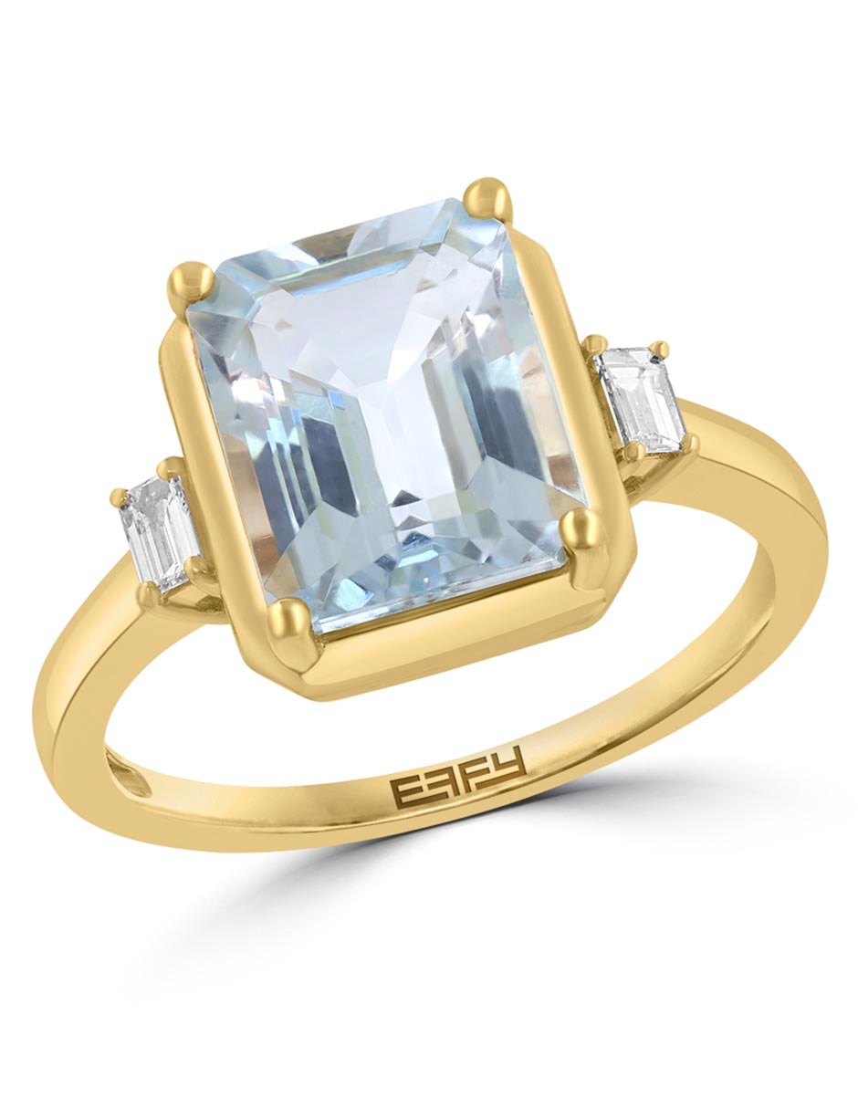 Anillo cuadrada 14 k de oro esmeralda y diamante brillante