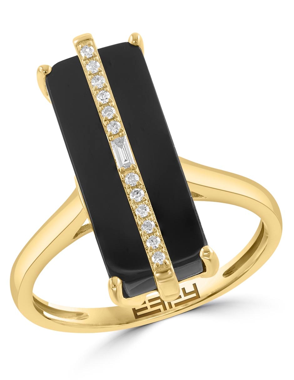 Anillo 14 k de oro amarillo diamante y ónix pavé 1