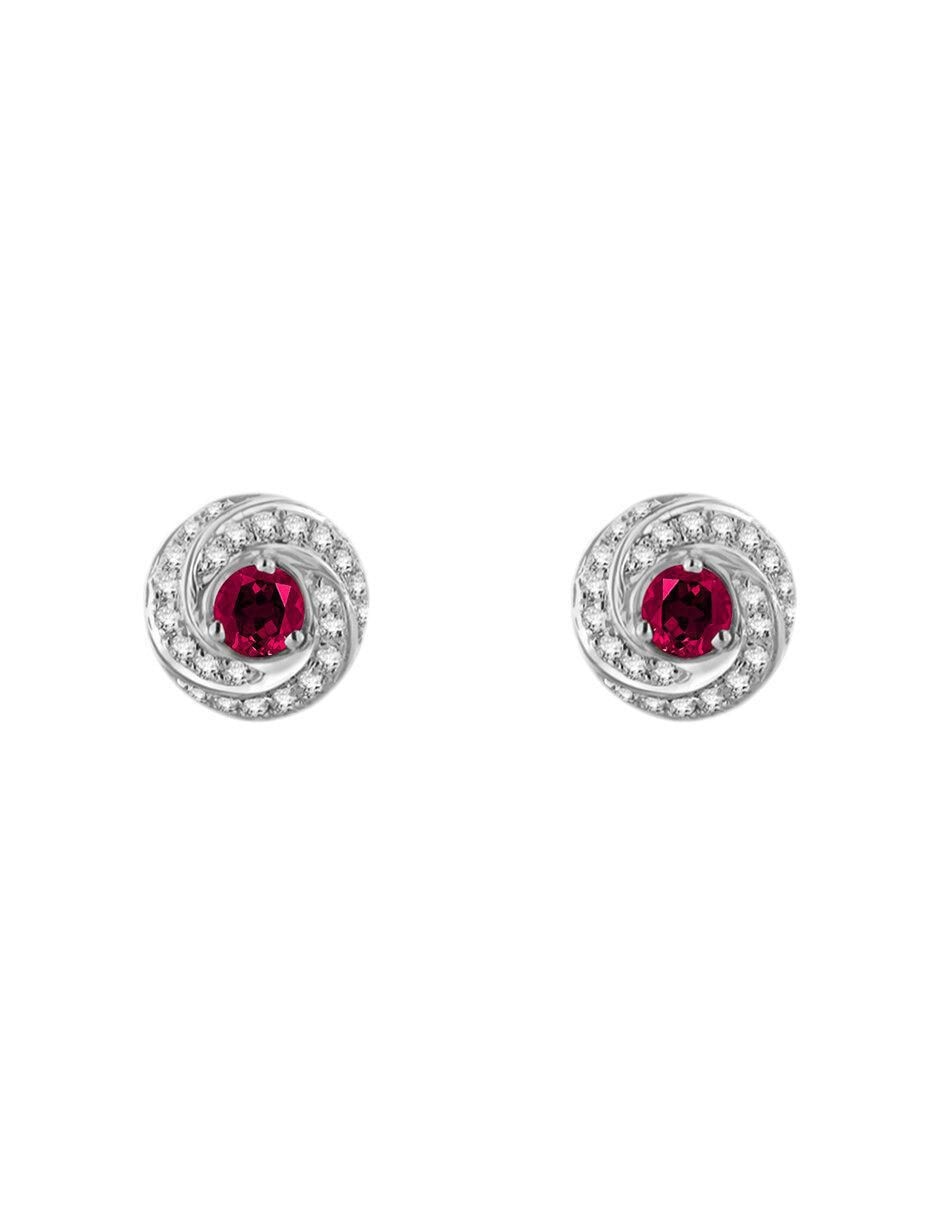 Aretes circulares de oro blanco con acabado brillante rubí y diamante Aretes circulares de oro blanco con acabado brillante rubí y diamante