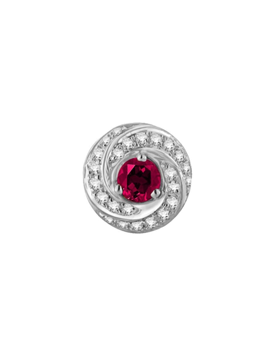 Aretes circulares de oro blanco con acabado brillante rubí y diamante 3