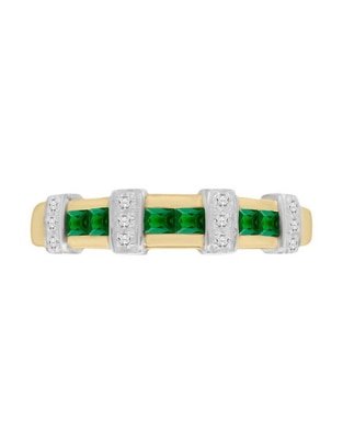 Anillo redondo Luisiana 14 k de oro amarillo esmeralda y diamante brillante Anillo redondo Luisiana 14 k de oro amarillo esmeralda y diamante brillante