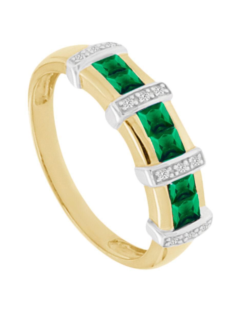 Anillo redondo Luisiana 14 k de oro amarillo esmeralda y diamante brillante 4