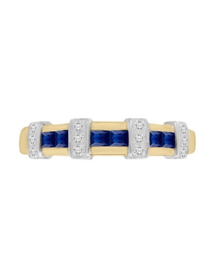 Anillo redondo Luisiana 14 k de oro amarillo zafiro y diamante brillante Anillo redondo Luisiana 14 k de oro amarillo zafiro y diamante brillante