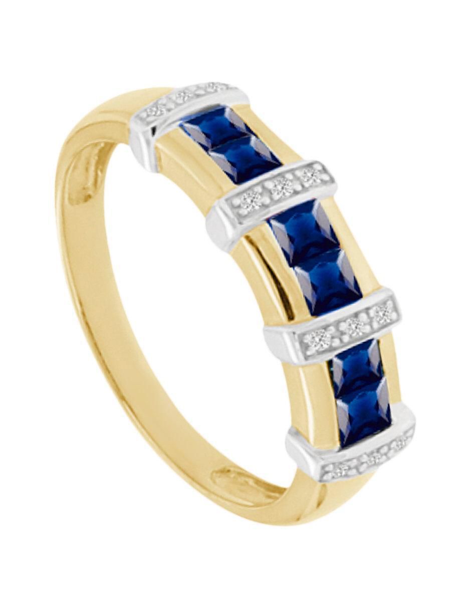 Anillo redondo Luisiana 14 k de oro amarillo zafiro y diamante brillante 4