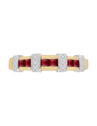 Anillo redondo Luisiana 14 k de oro amarillo rubí y diamante brillante Anillo redondo Luisiana 14 k de oro amarillo rubí y diamante brillante