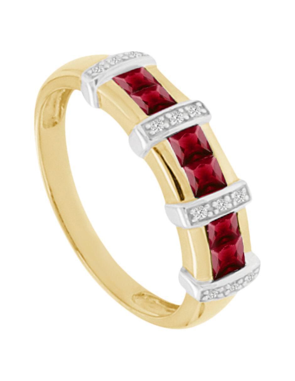Anillo redondo Luisiana 14 k de oro amarillo rubí y diamante brillante 4