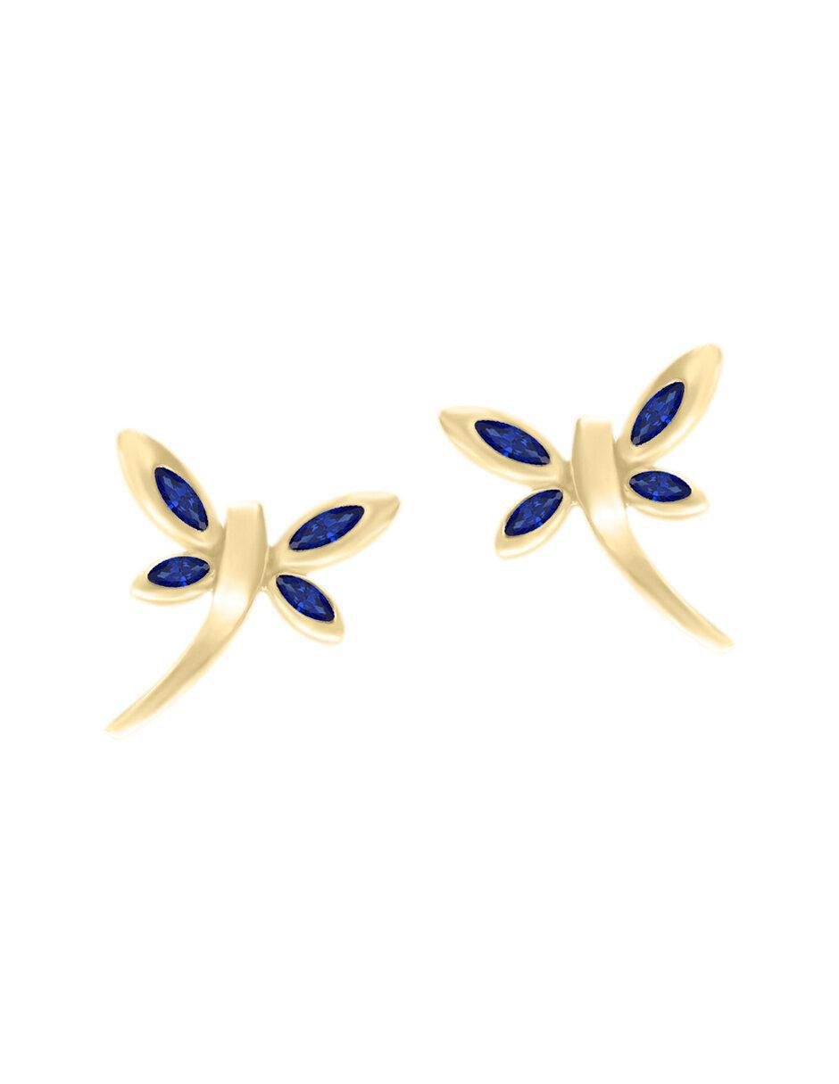 Aretes de libélula de oro amarillo con acabado brillante zafiro Aretes de libélula de oro amarillo con acabado brillante zafiro