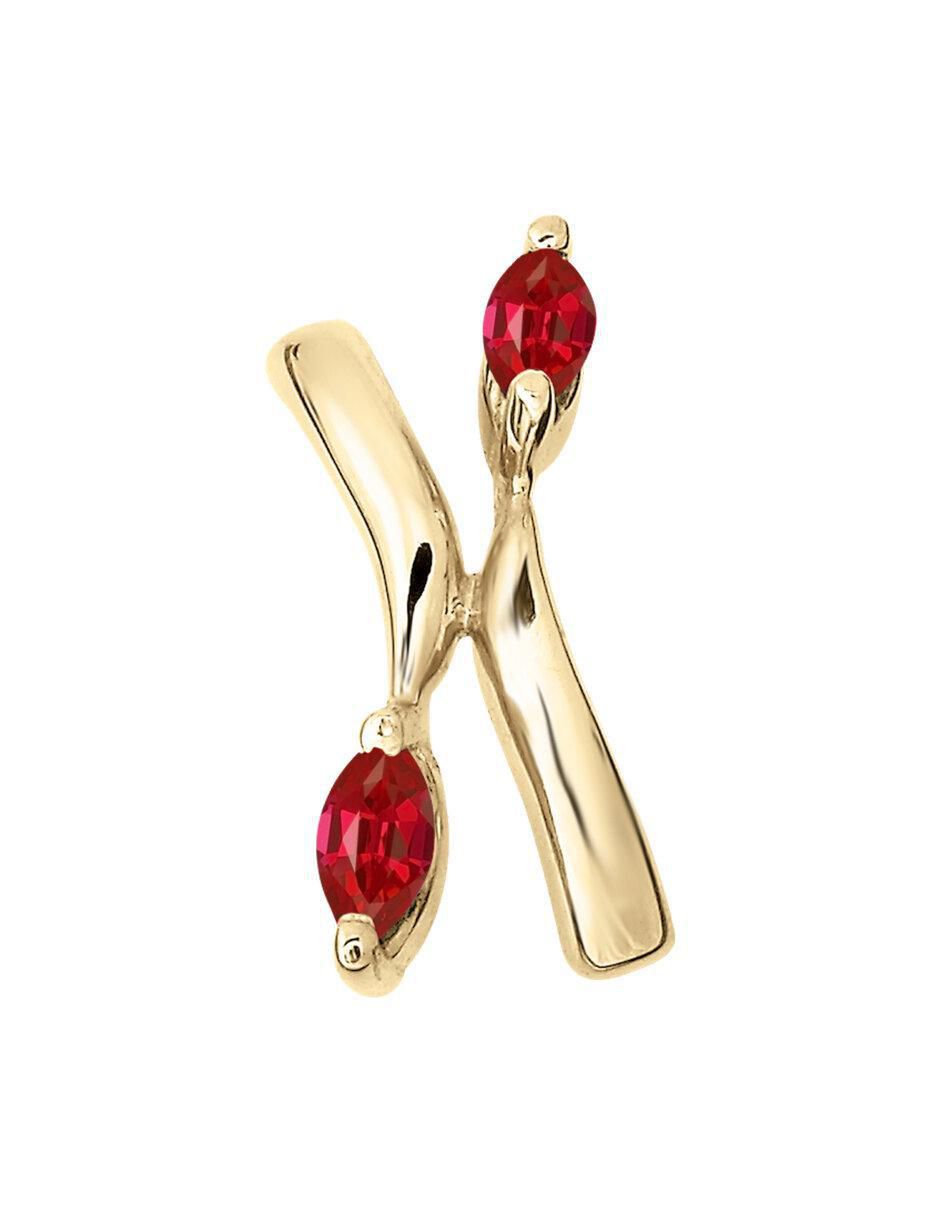 Aretes de letra x de oro amarillo con acabado brillante rubí 3