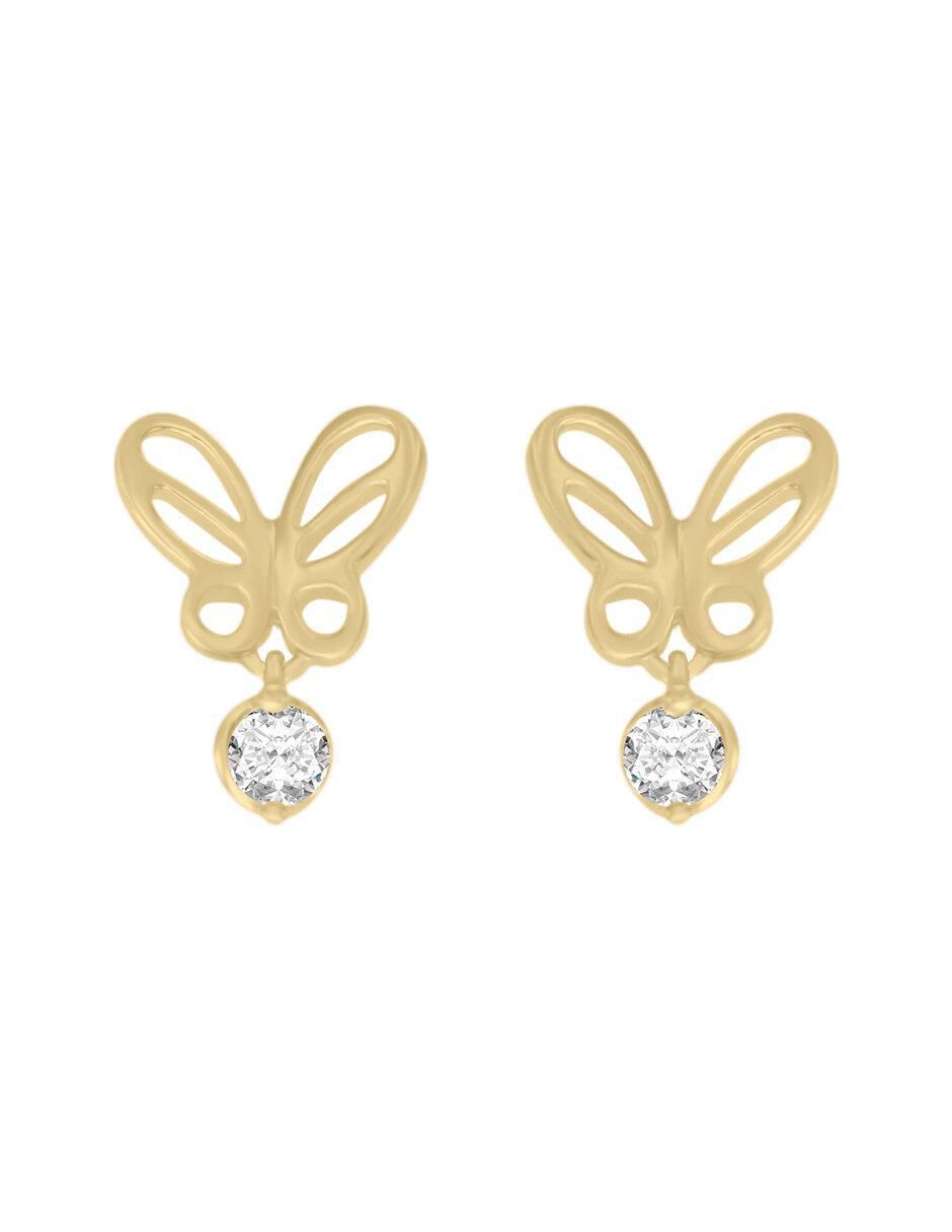 Aretes de mariposa de oro amarillo con acabado brillante diamante
