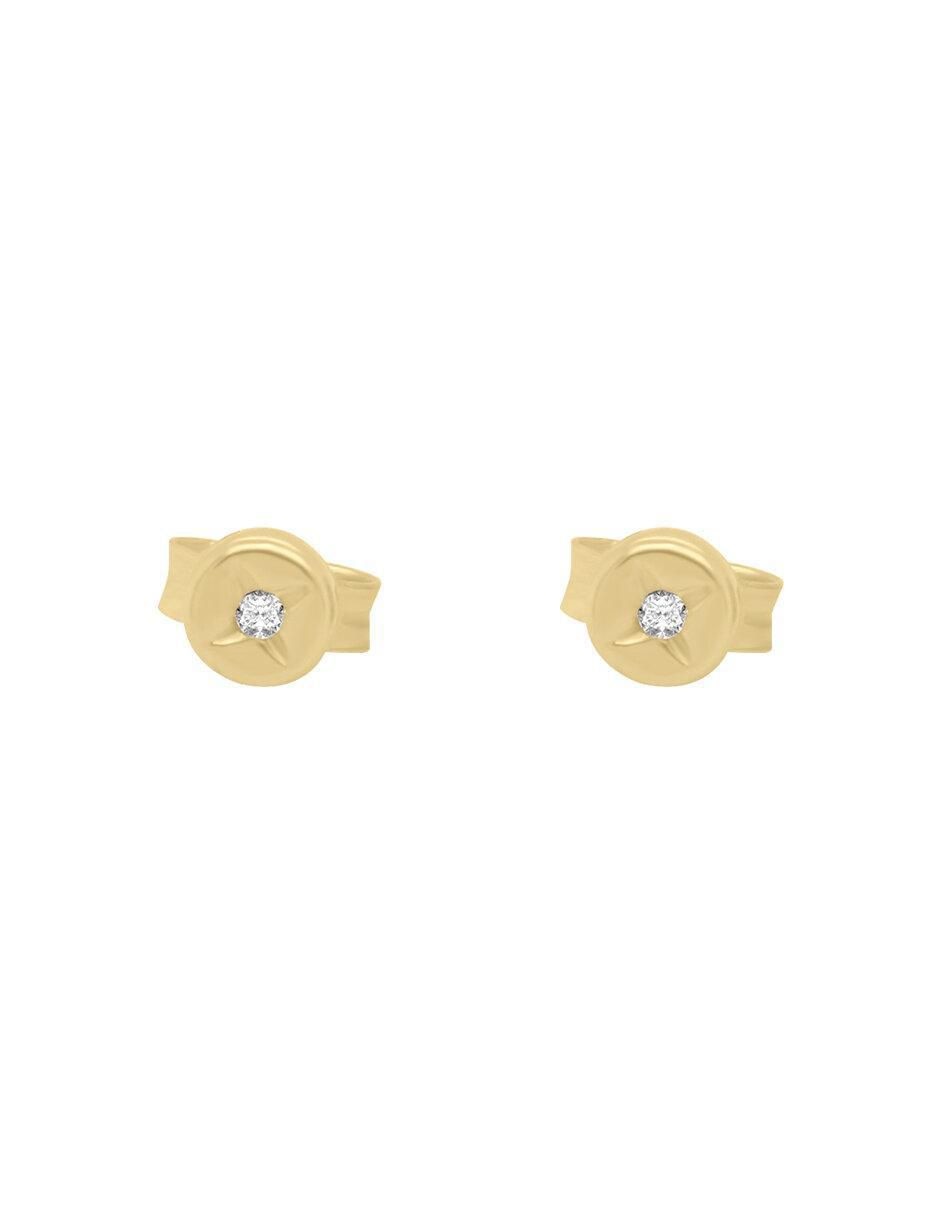 Broqueles redondos de oro amarillo con acabado brillante diamante Broqueles redondos de oro amarillo con acabado brillante diamante