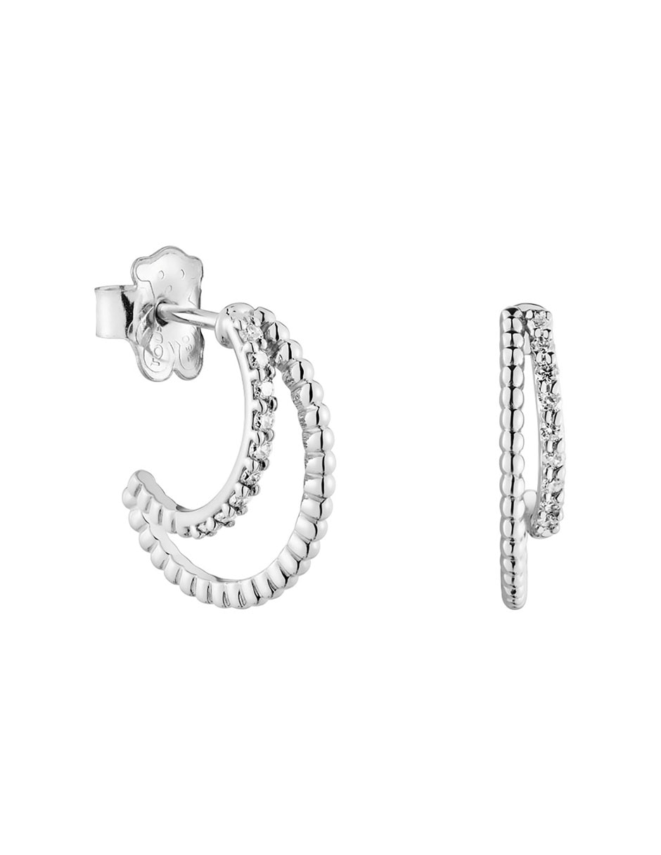 Aretes de luna de oro blanco con acabado brillante diamante 5