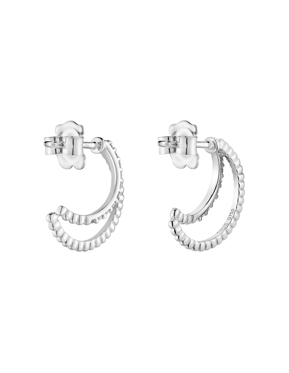 Aretes de luna de oro blanco con acabado brillante diamante 4