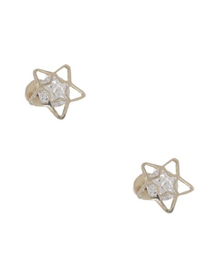 Broqueles de estrella de oro amarillo con acabado brillante zirconia 1