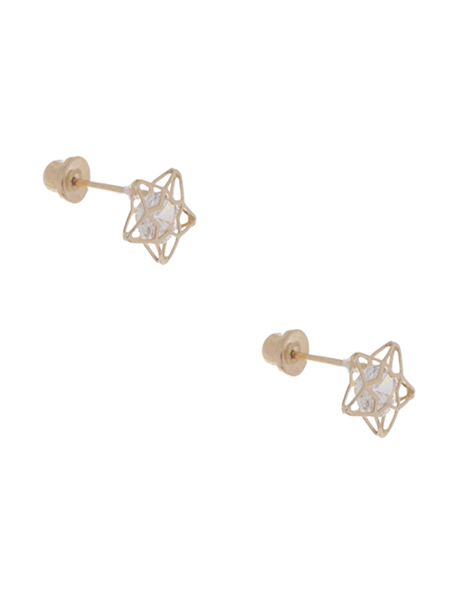 Broqueles de estrella de oro amarillo con acabado brillante zirconia 2