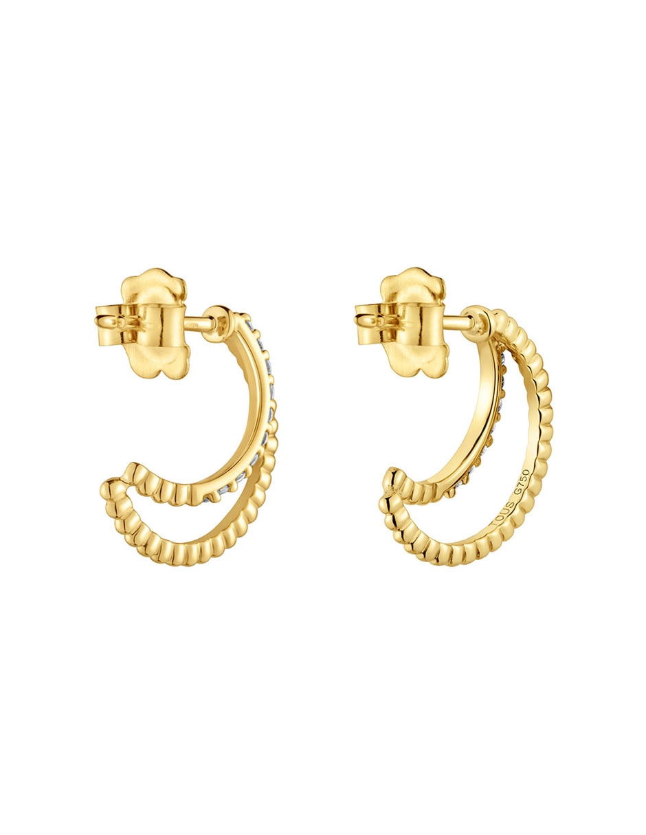 Aretes de luna de oro con acabado brillante diamante 2