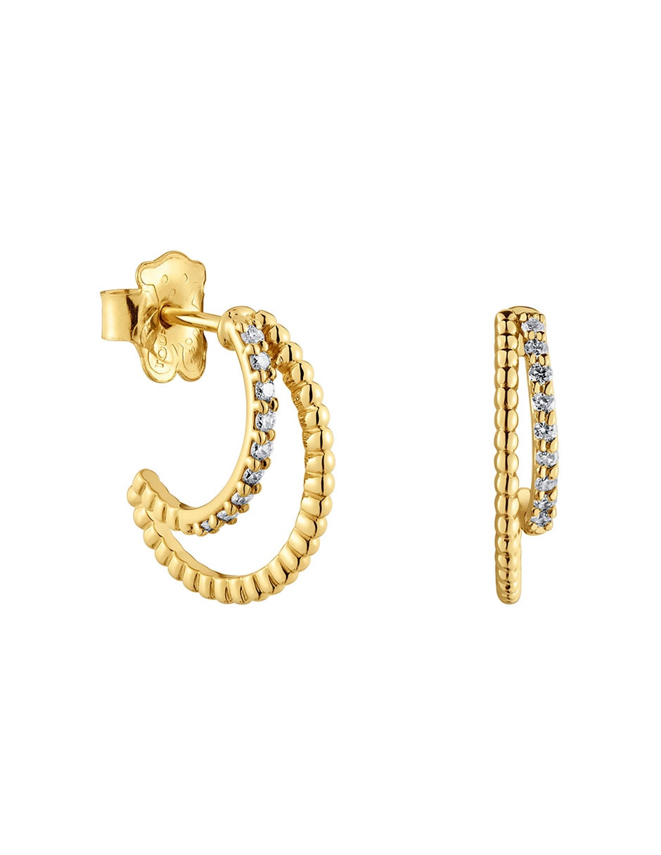 Aretes de luna de oro con acabado brillante diamante 6