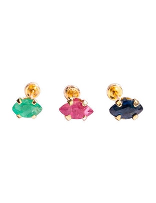 Set de aretes ovalados de oro con acabado brillante rubí y zafiro 1